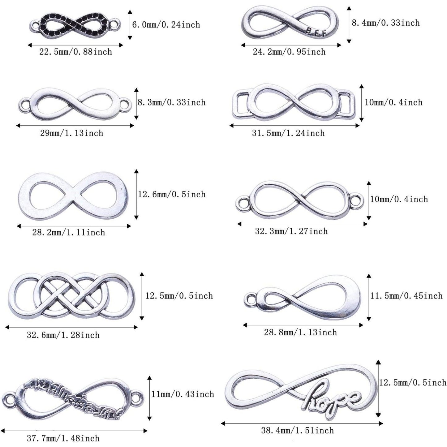50pcs Mixed Infinity Symbol Charms Pendants for Crafting, Jewelry Findings Making Accessory for DIY Necklace Bracelet
