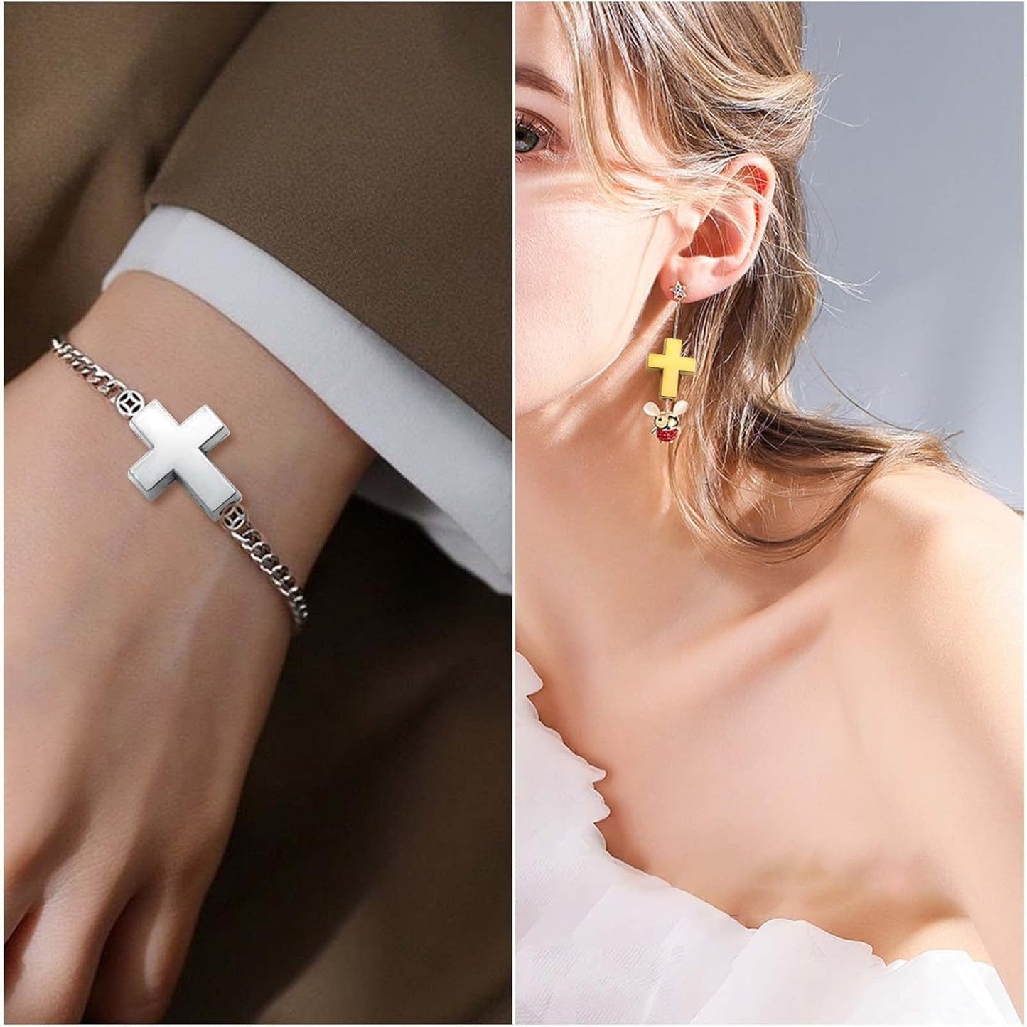 40pcs Mini Cross Shape Spacer Bead Antique Alloy Cross Crucifix Beads European Large Hole Loose Bead with A Box for DIY Jewelry Bracelet Jewelry Making Supplies, 2 Colors