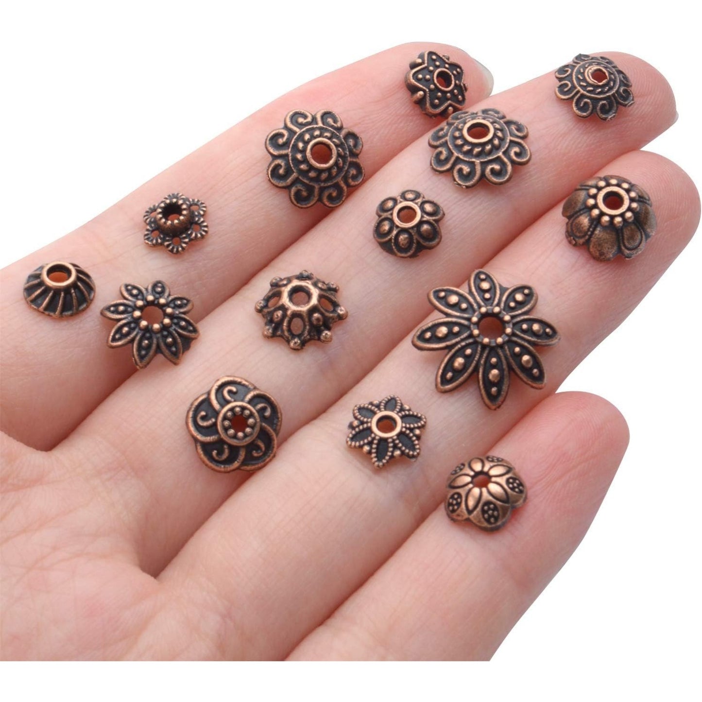 100 Gram(About 180-350pcs) Bead Caps Metal Spacers Jewelry Findings Accessories for Bracelet Necklace Jewelry Making,Antique Copper