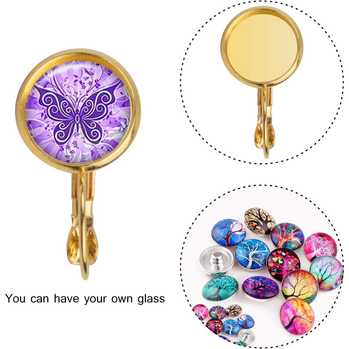 Hook Earring Cabochon Settings, 20 Pieces Lever Back Hook Earrings with Flat Round Tray Blank Cabochon Setting Ear Wires for Earring Designs(12 mm)