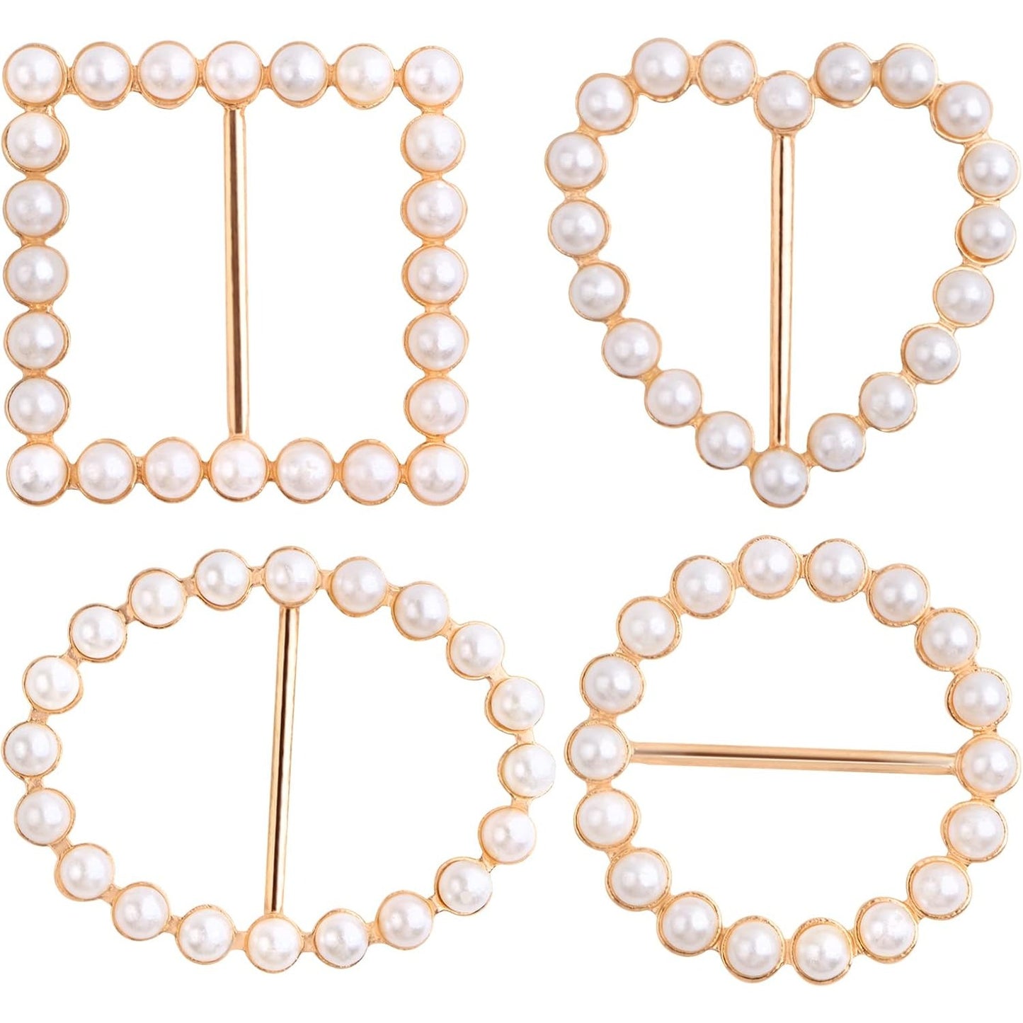 8pcs 4 Styles Metal T Shirt Scarf Clip Ring Round Square Oval Heart Shape Scarf Ring Clip Buckle with Pearl for Clothing Ring Wrap Holder Parties Costume Clothes Corner