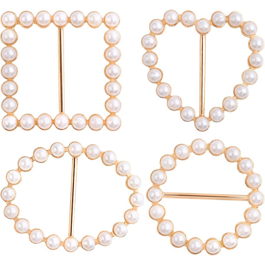 8pcs 4 Styles Metal T Shirt Scarf Clip Ring Round Square Oval Heart Shape Scarf Ring Clip Buckle with Pearl for Clothing Ring Wrap Holder Parties Costume Clothes Corner