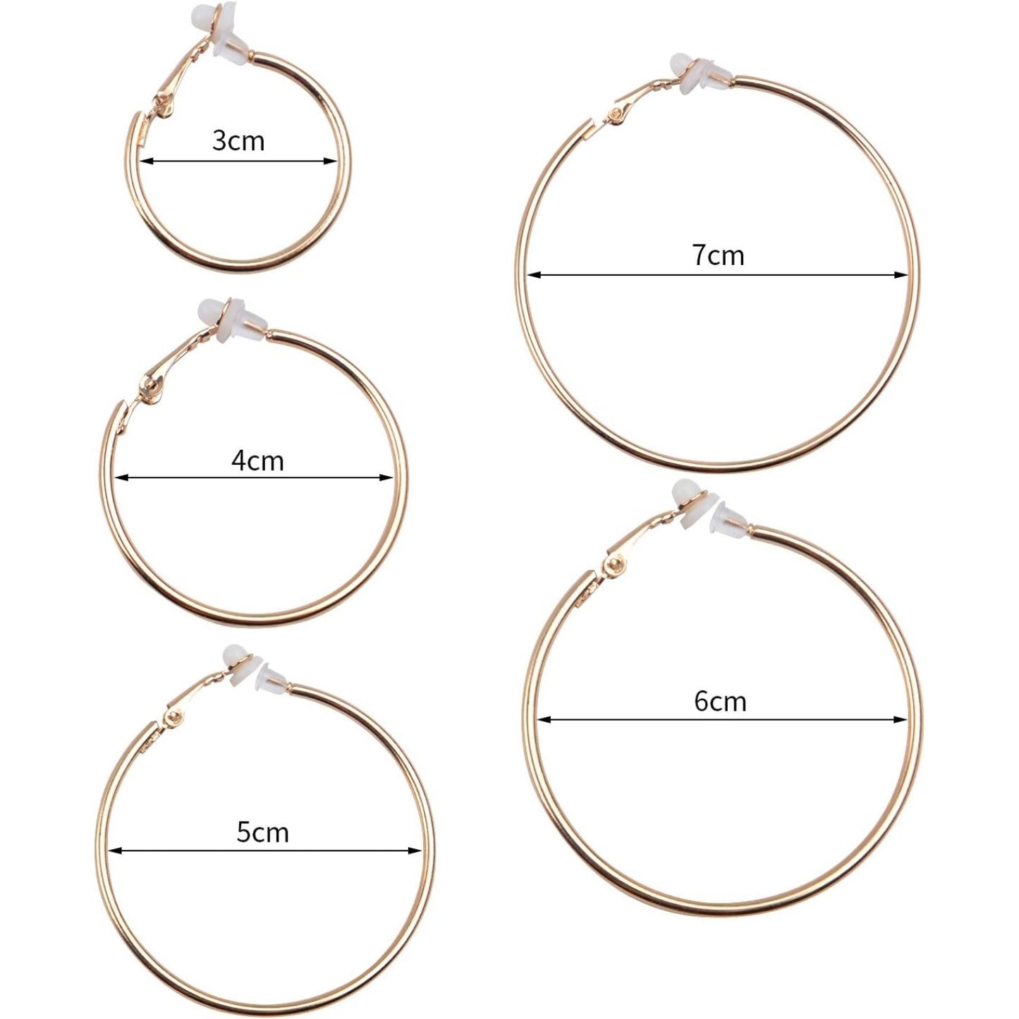 5 Pairs Gold Clip on Earrings Hoop Non Piercing Women Clip Earrings for Women, 5 Sizes