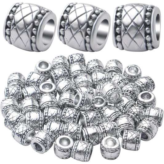 50pcs Antique Silver Plated Large Hole Bead Spacers Alloy Tibetan Barrel Spacer Beads Column Tube Beads Charm Beads for Jewelry Making DIY Bracelet Necklace,Hole: 4.7mm