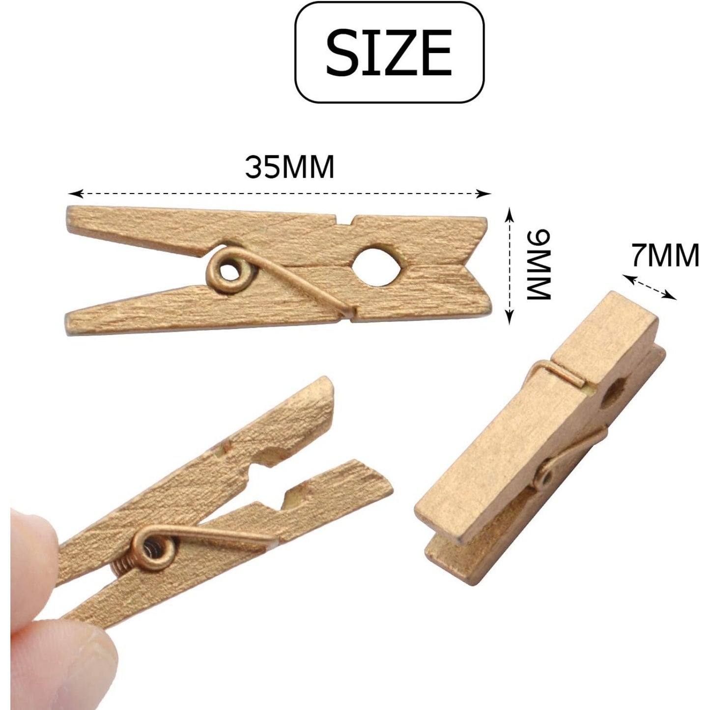 100pcs Mini Gold Wooden Utility Paper Clips, Clothespins, Photo Clips