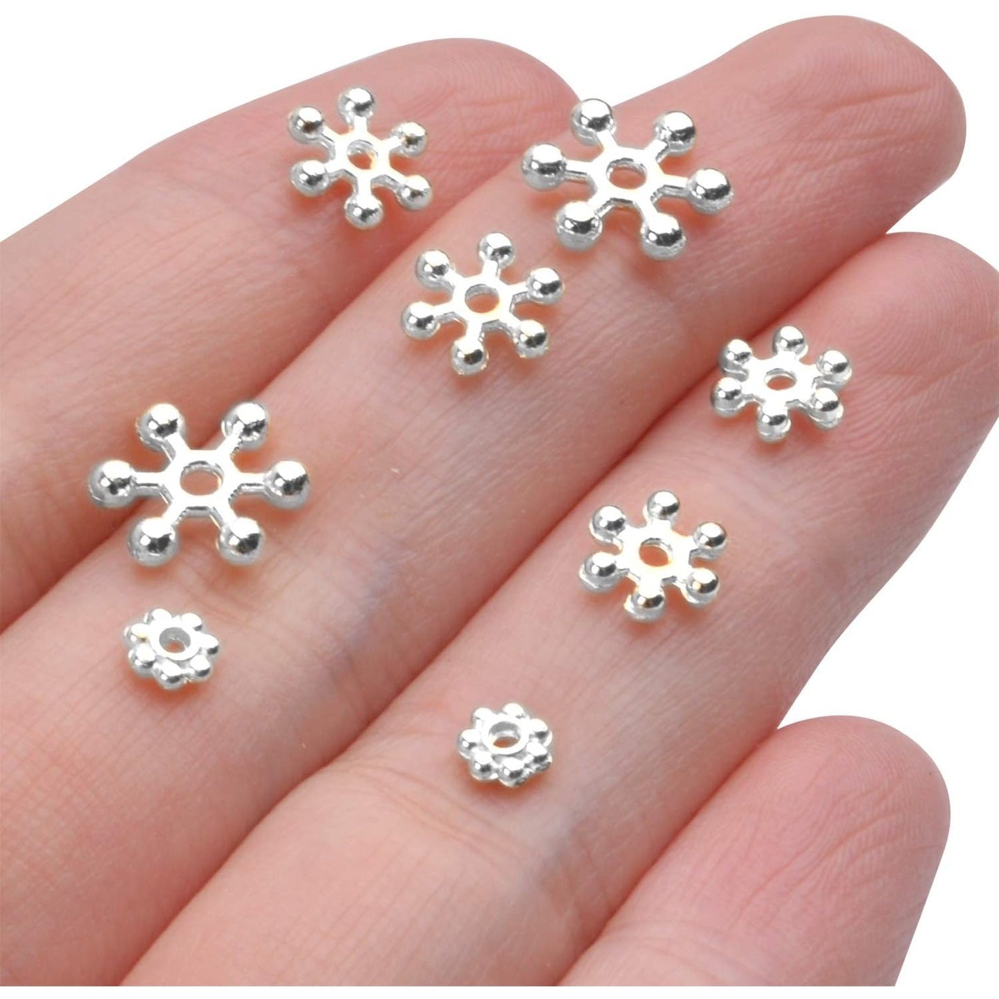 400pcs Snowflake Spacer Beads Daisy Jewelry Bead Charm Spacers Flat Metal Spacers for Bracelet Necklace Jewelry Making,4mm/6mm/8mm/10mm