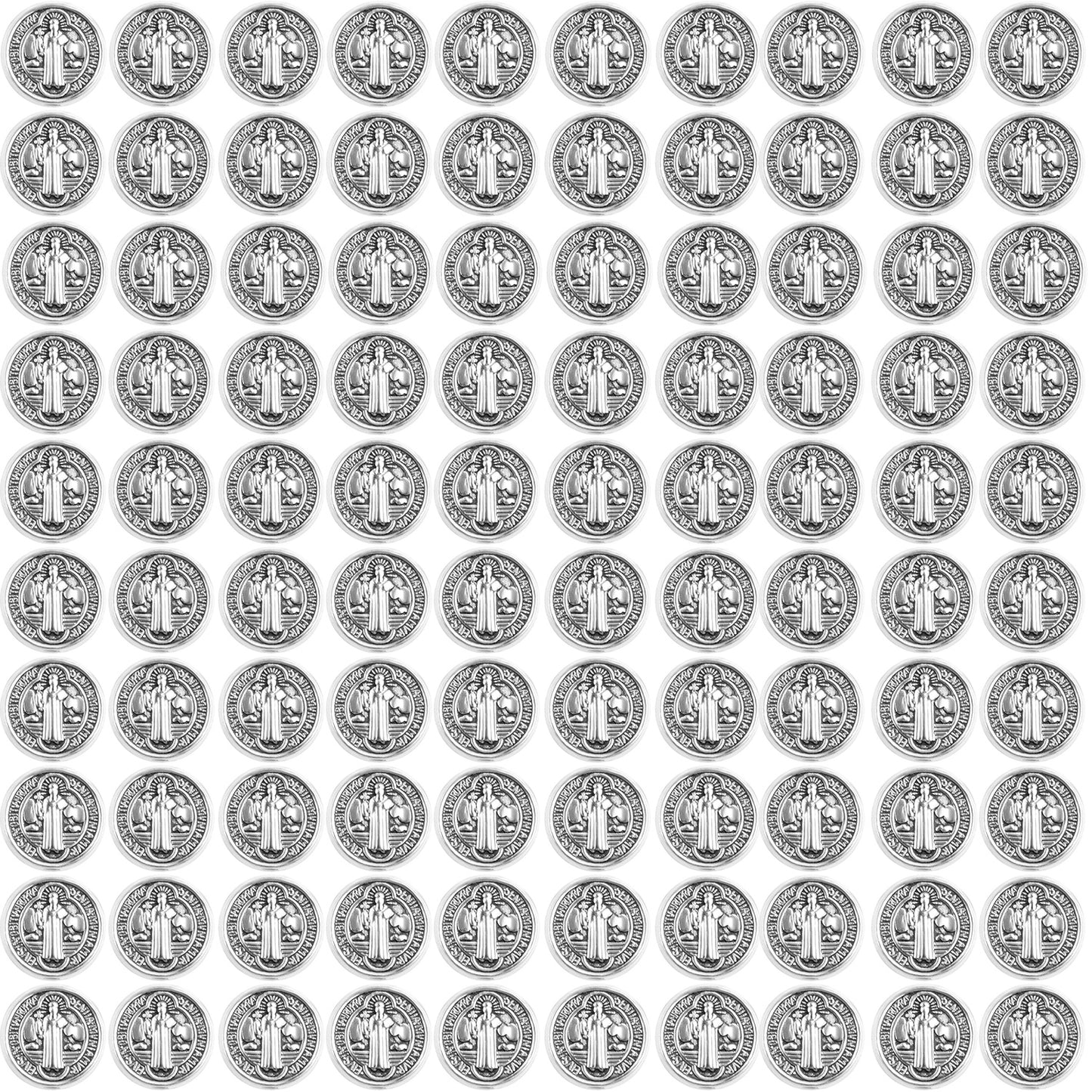 100pcs 9.5 mm Round Double-Sided Jesus Cross Spacer Beads Catholic Saint Benedict Beads Religious Loose Beads for DIY Rosary Bracelet Necklace Jewelry Making, 2 Colors
