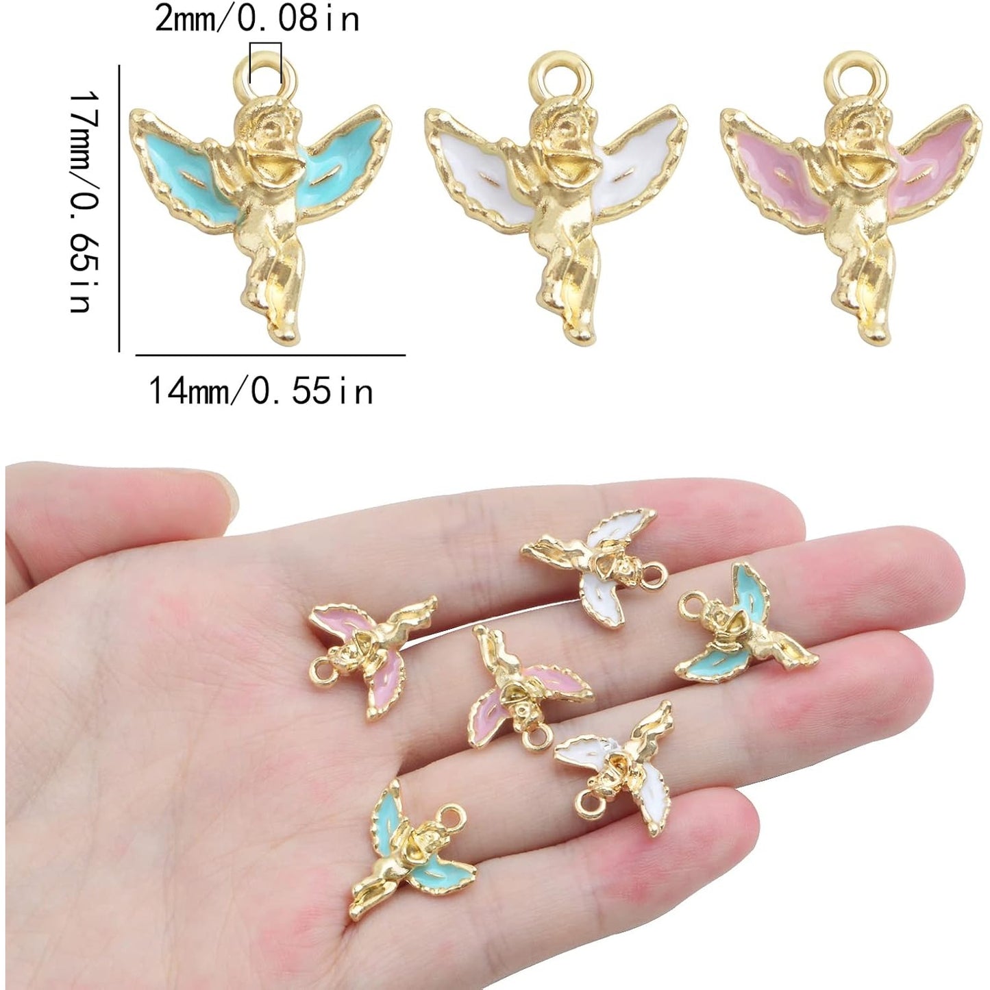 30pcs Enamel Christmas Angel Charms Mixed Colors Alloy Guardian Angel Godess Pendant 3D Kawaii Fairy Charms Bulk for DIY Necklace Bracelet Jewelry Making Supplies