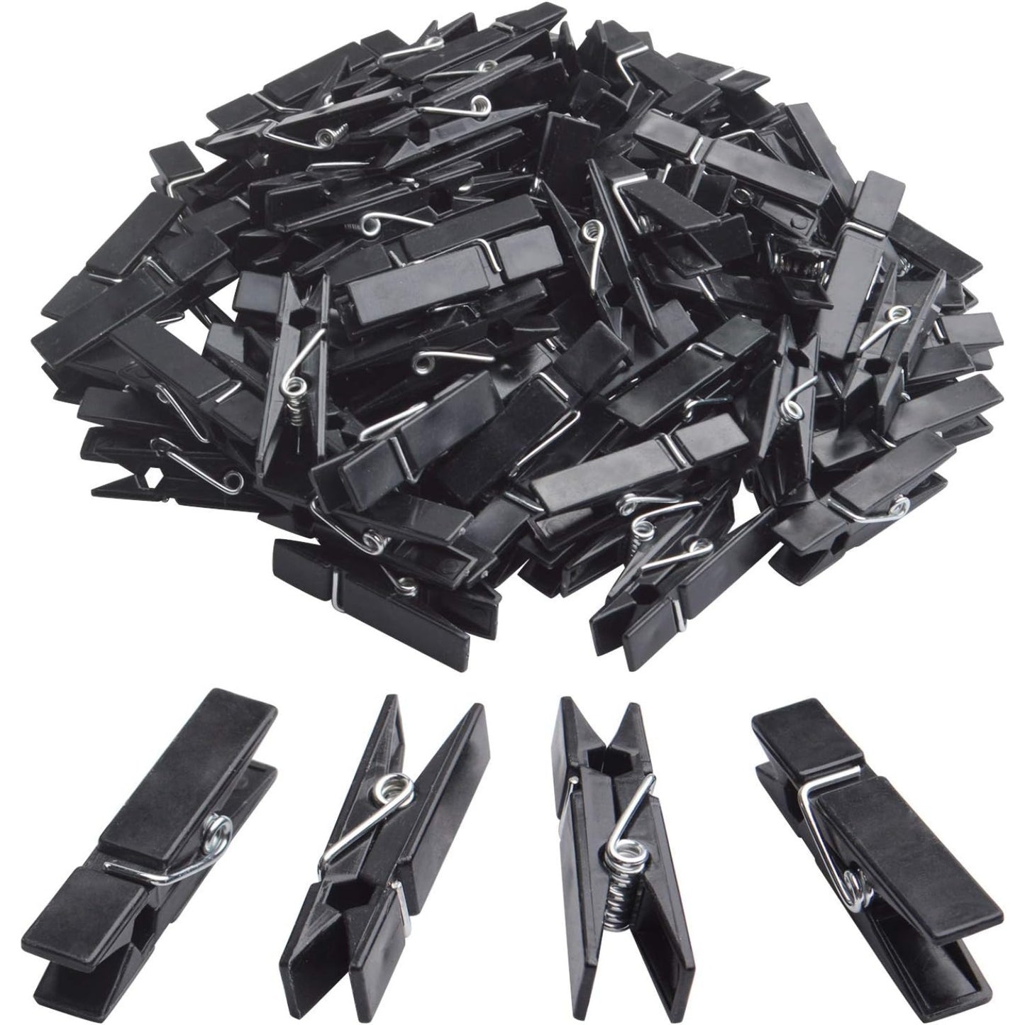 Plastic Mini Clips, 100pcs Mini Plastic Clips Black Photo Clips Small Clothes Pins Paper Pegs for Photos Pictures Paper Socks Office Home Arts DIY Crafts Decoration, 35x7x10mm