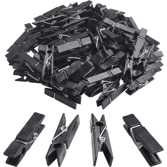 Plastic Mini Clips, 100pcs Mini Plastic Clips Black Photo Clips Small Clothes Pins Paper Pegs for Photos Pictures Paper Socks Office Home Arts DIY Crafts Decoration, 35x7x10mm