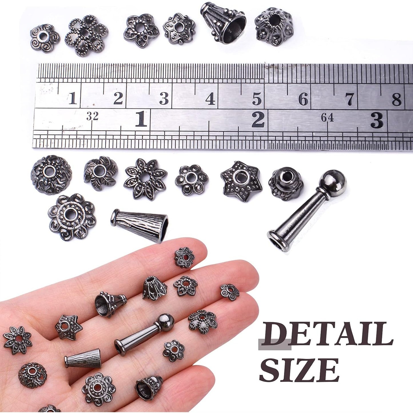 100 Gram Gun Black Flower Bead Caps Tibetan Alloy Mixed Styles Spacer Beads Caps End Caps Craft Supplies for DIY Earrings Bracelet Necklace Jewelry Making Accessories
