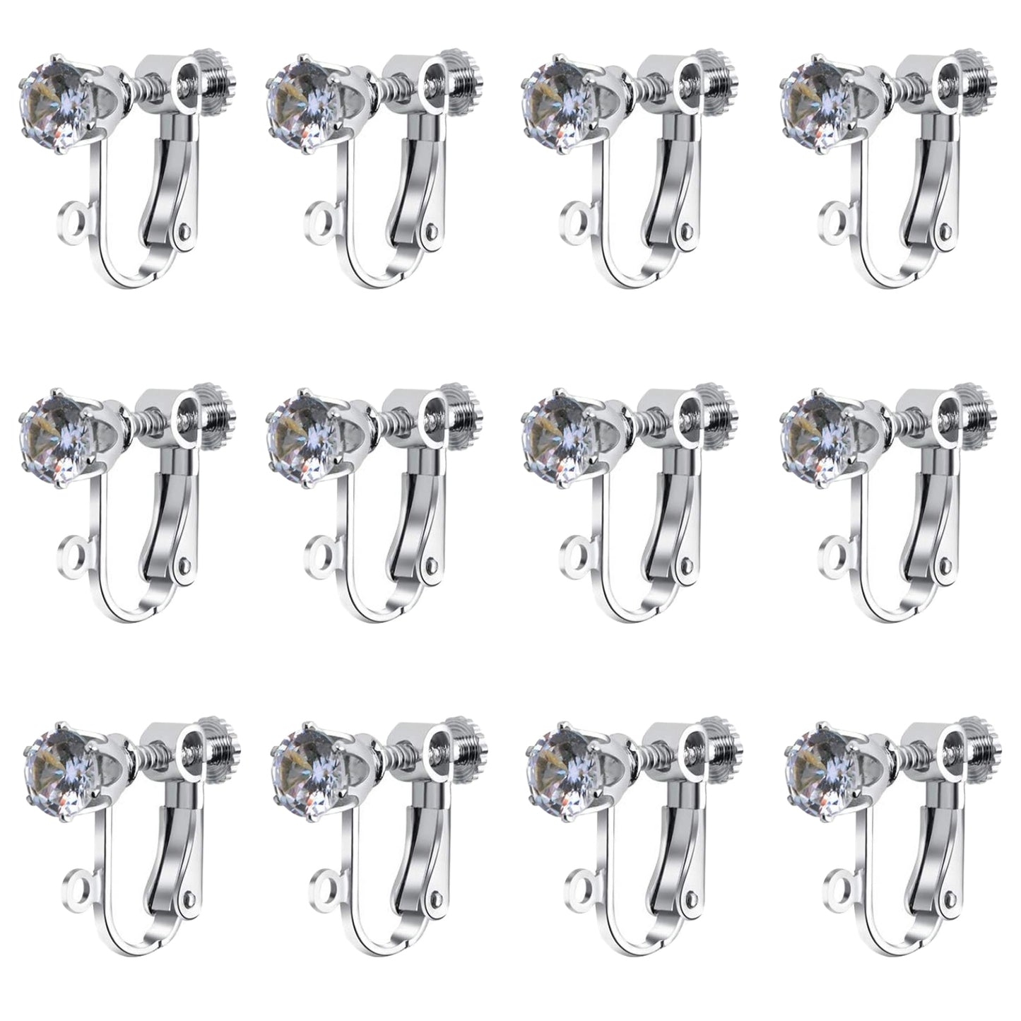 12pcs Clip on Earrings Converters Non-Pierced Crystal Earring Clips with Adjustable Screw for Jewelry Making,Gold and Silver