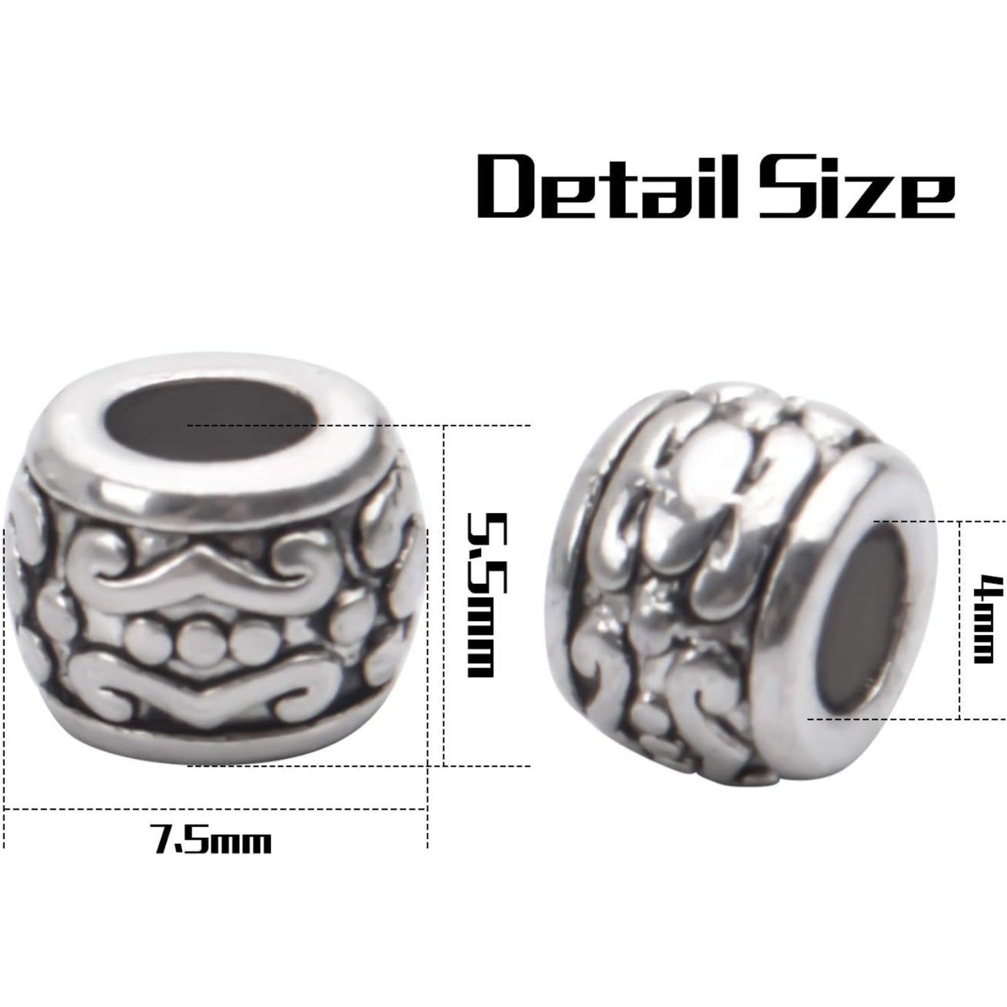 BronaGrand 100pcs Tibetan Antique Silver Spacer Beads - Large Hole, Hollow Tube Charms for DIY Necklace & Bracelets