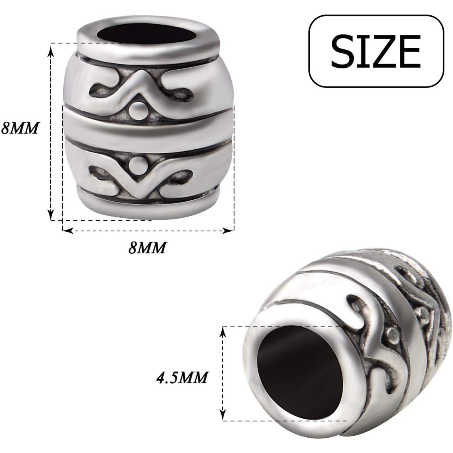 50pcs 8mm Antique Silver Tibetan Alloy Spacers Large Hole Column Spacer Beads for DIY Jewelry Crafts