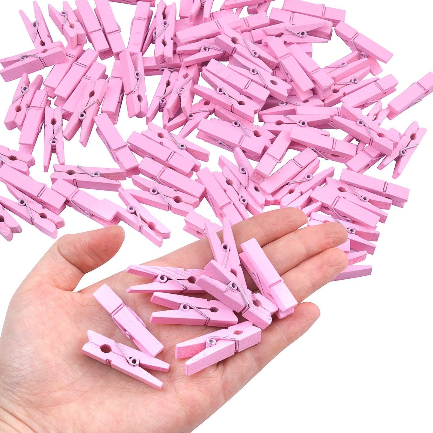 100pcs Mini Pink Wooden Utility Paper Clip, Clothespins Clip, Clothes Line Clips,Photo Clips