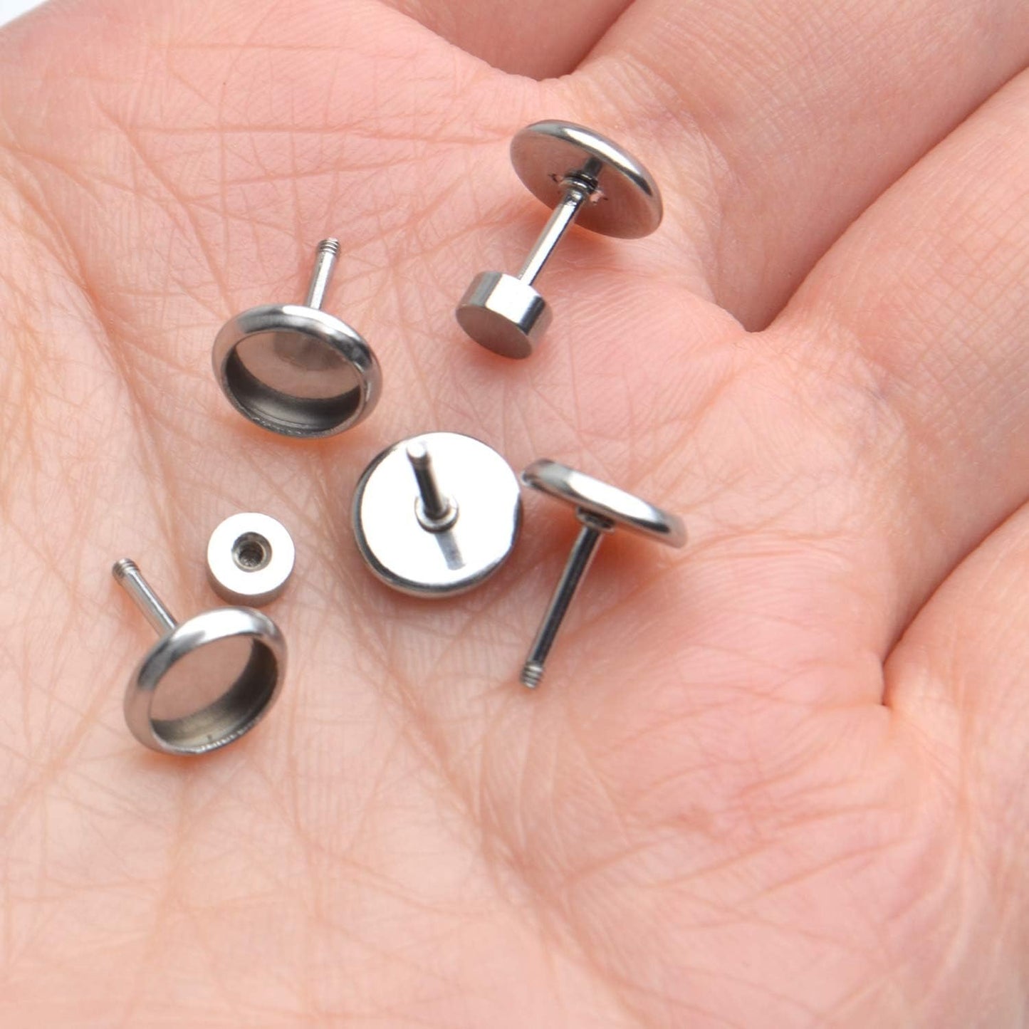 Stud Earring Bezels,10pcs 6mm Stainless Steel Hypoallergenic Cabochon Bezel Trays Gemstone Earring Posts Blanks Settings