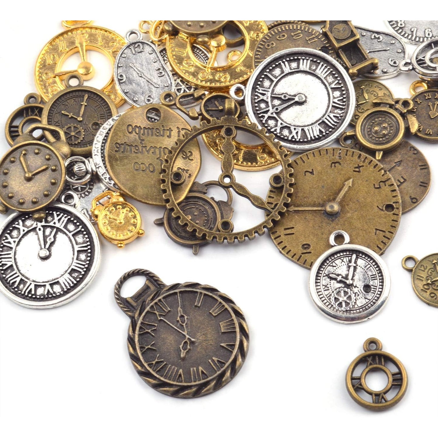100G Mixed Antiqued Charms Clock Face Charm Pendant for DIY Crafts, Gears, Jewelry Making, Steampunk Pendants