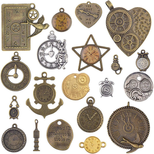 20pcs Mixed Antiqued Charms Clock Face Charm Pendant, DIY Crafts, Gears, Jewelry Making, Steampunk Pendants,3 Colors