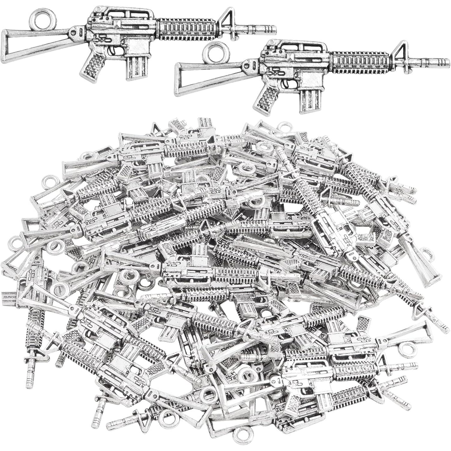 40pcs Antique Silver Sniper Rifle Gun Charms Vintage Tibetan Weapon Pistol Rifle Pendant Charms Handmade Accessories for DIY Bracelet Jewelry Making Craft Supplies