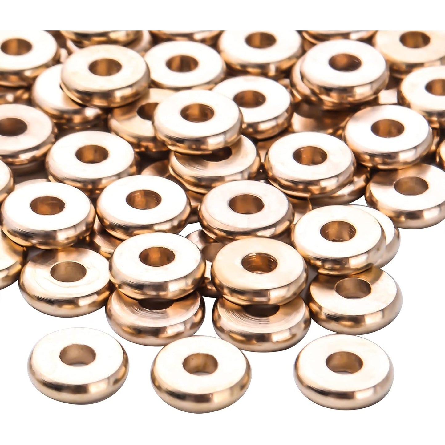 200pcs Gold Plated Flat Round Spacer Beads Brass Disc Spacers Beads Rondelle Spacers Loose Beads Jewelry Spacer Charm Beads for DIY Bracelet Necklace Crafts