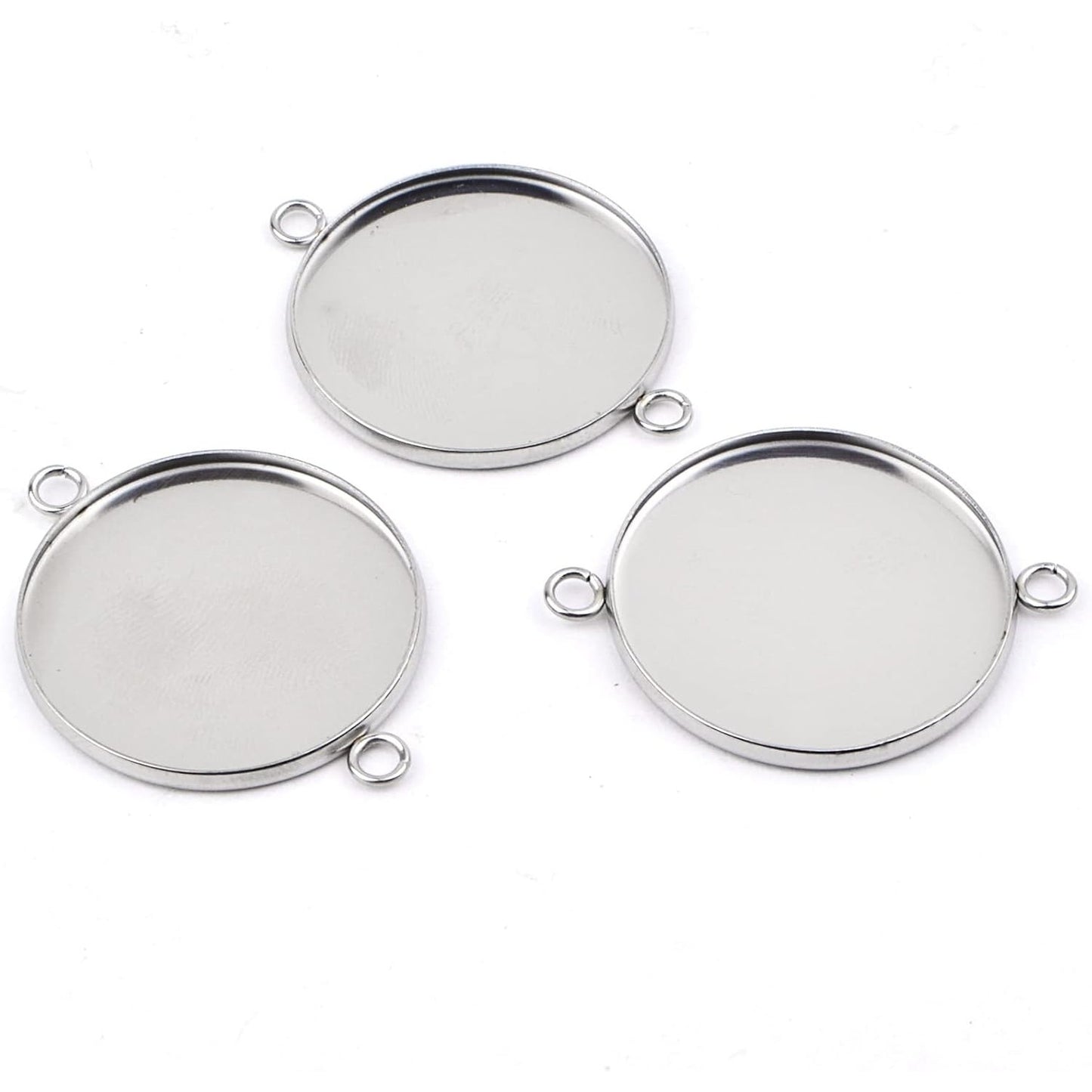 20pcs 25 mm Stainless Steel Round Blank Pendant Trays Connector Flat Base Bezel Cabochon Settings Pendant Blanks Links for DIY Bracelet Necklace Jewelry Making Cameo Photo