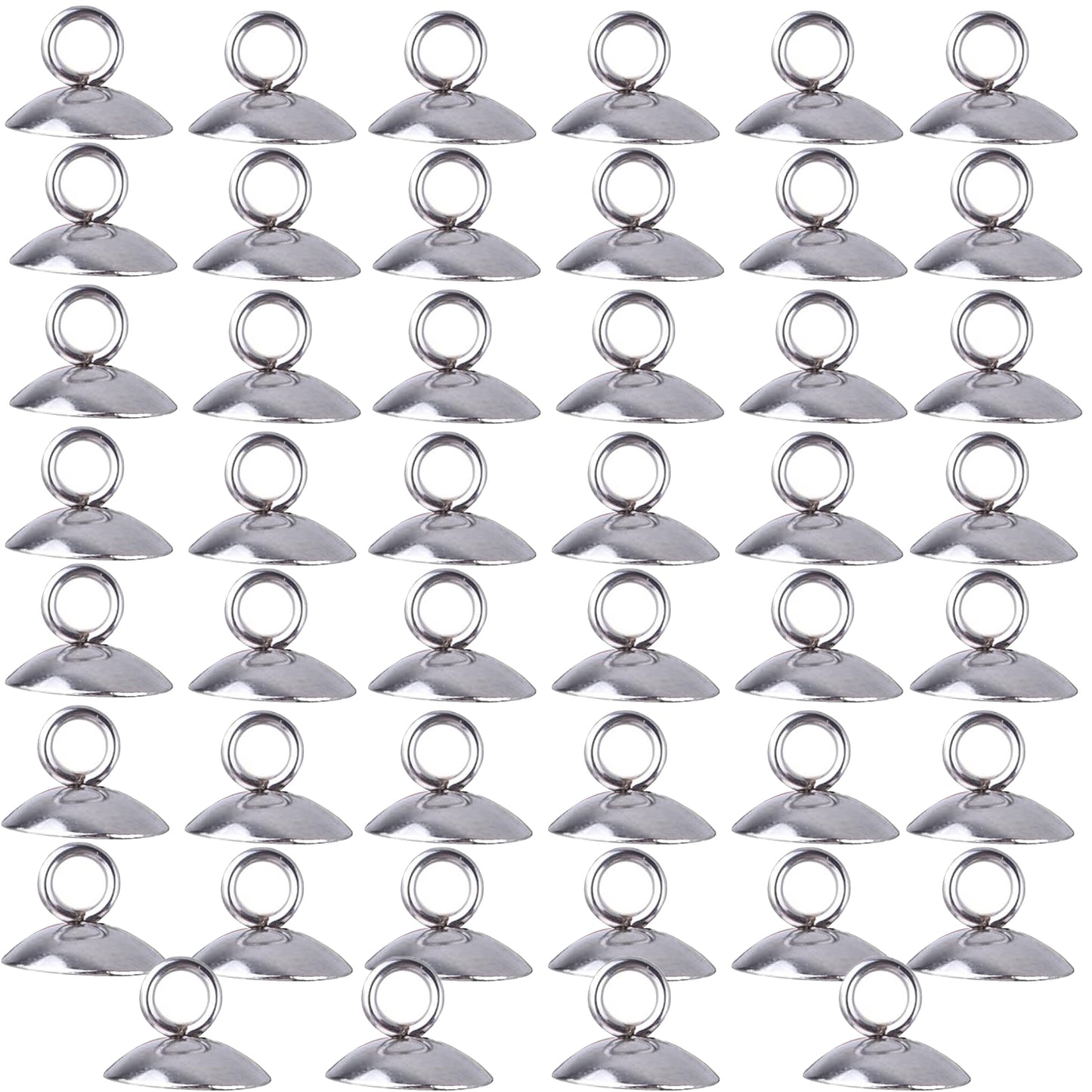 50pcs 5 Sizes Bead Cap Pendant Bails Stainless Steel Round Bails Caps Bead Caps with Loop Dangle Charm Bead Connectors for Jewelry Necklace Bracelet Making