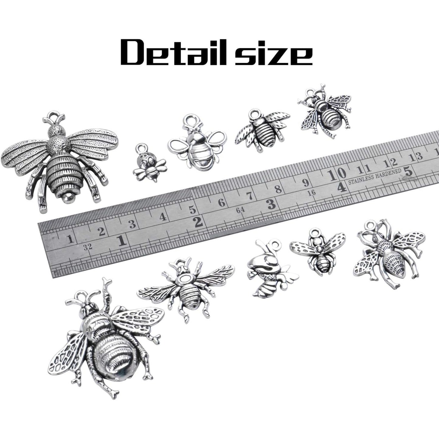100g (30-60pcs) Antique Silver Mixed Honey Bee Charm Pendants Alloy Bee Pendant Flying Insect Charms Craft Supplies for DIY Necklace Bracelet Jewelry Making