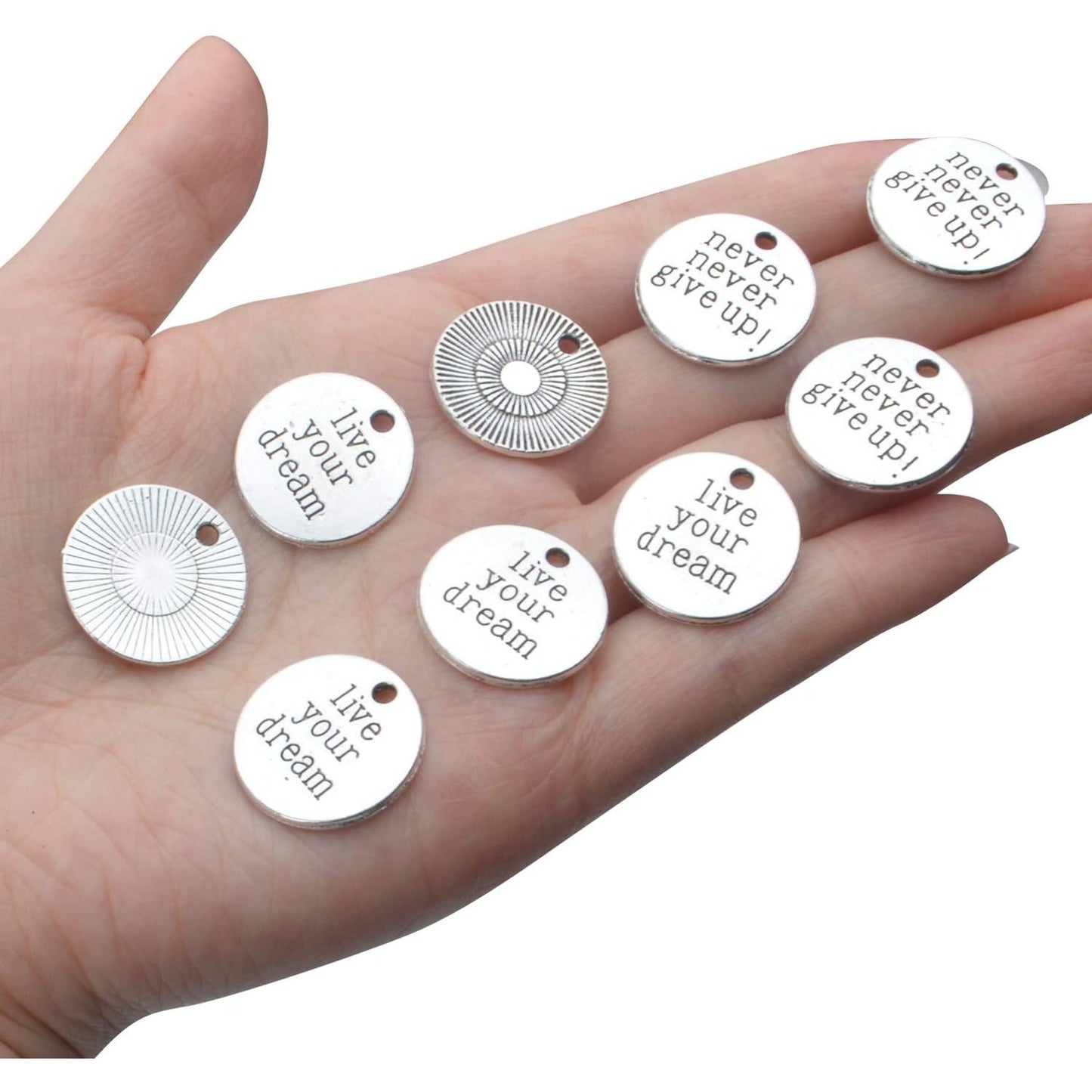 50pcs Inspirational Words Charm Antique Silver Flat Message Pendants Jewelry Findings Making Accessory for Crafting Necklace Bracelet