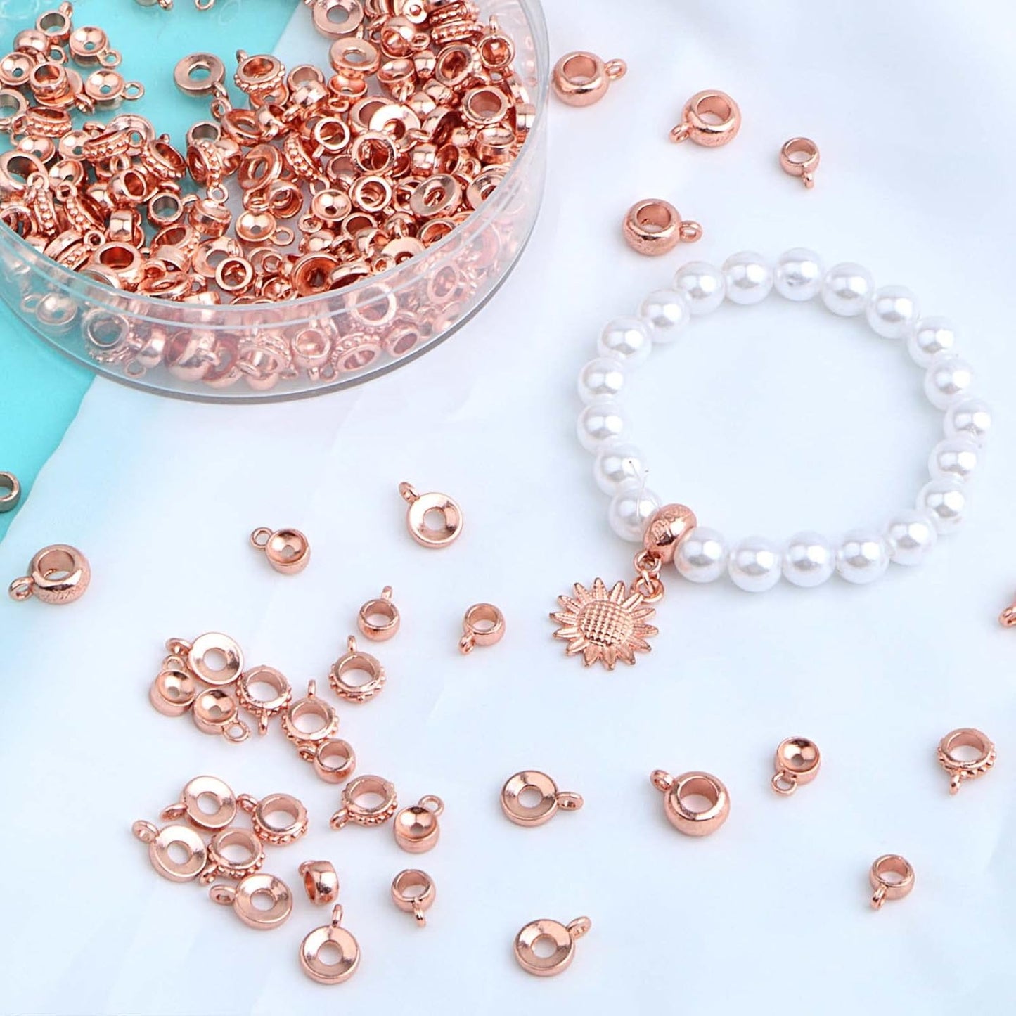 100 Gram Rose Golden Bail Tube Beads Alloy Bail Beads Connectors Tube Rondelle Spacer Bead Hanger Links for DIY European Bracelet Pendant Jewelry Making, 5 Styles
