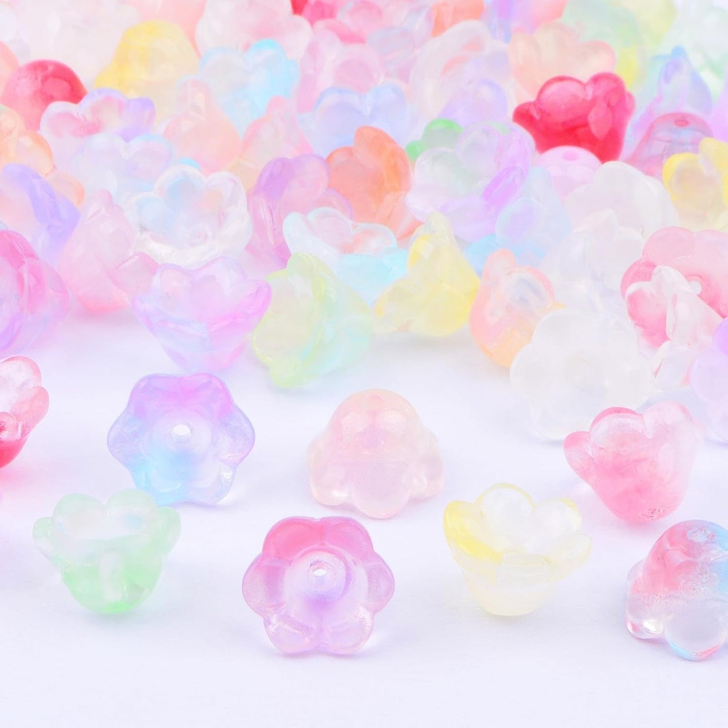 100pcs Czech Glass Flower Beads Mixed Colors Trumpet Flower Shape Loose Glass Beads Bell Flower Spacer Bead Caps Accessories for DIY Jewelry Making Beading Projects Gifts
