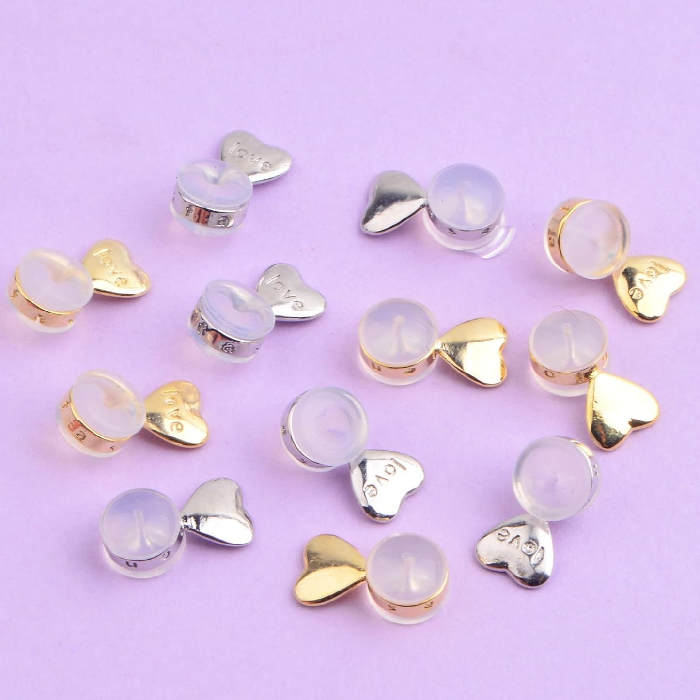 12pcs Soft Silicone Hamburger Heart Shaped Earring Backs Hypoallergenic Love Locking Secure Earring Backings Replacements for Studs Earring Hoops Fish Hooks, 2 Colors