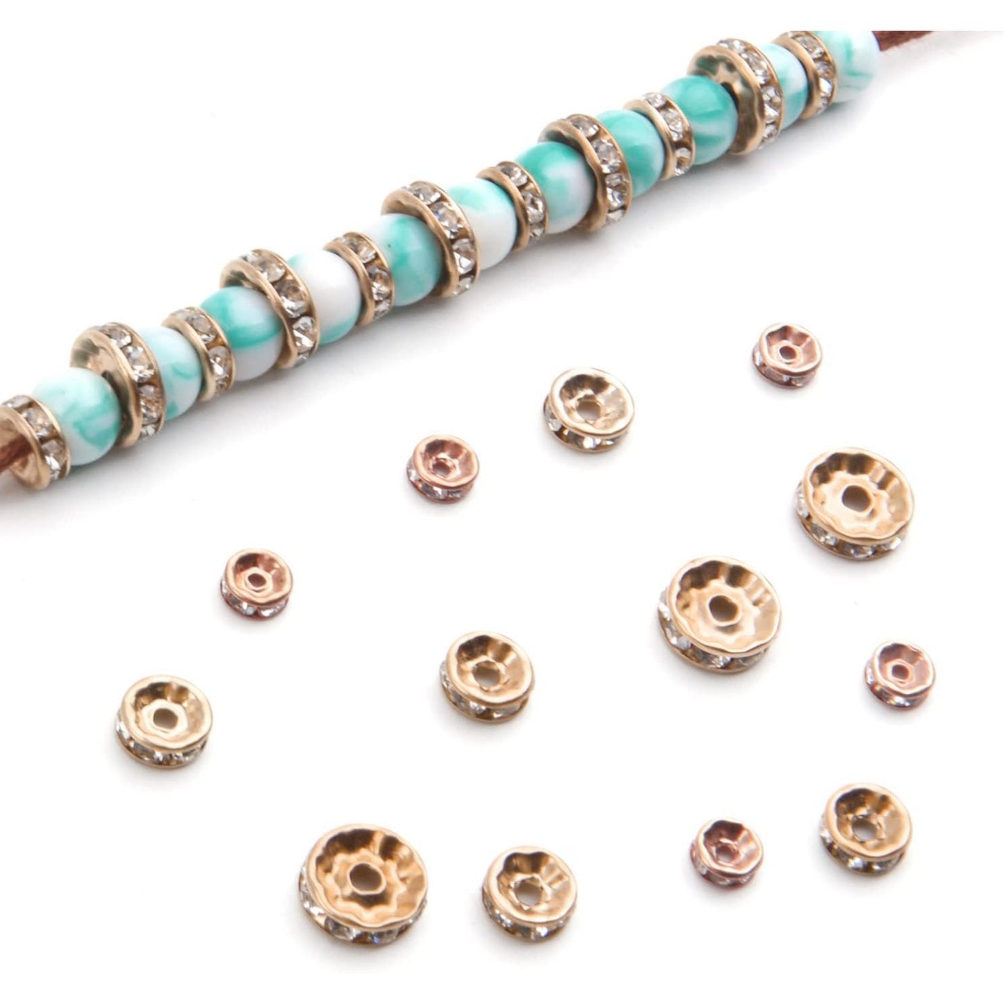 400pcs 3 Sizes Crystal Spacer Beads Round Rondelle Rhinestone Beads for Bracelets Necklaces Jewelry Making,6mm/8mm/10mm(Copper)
