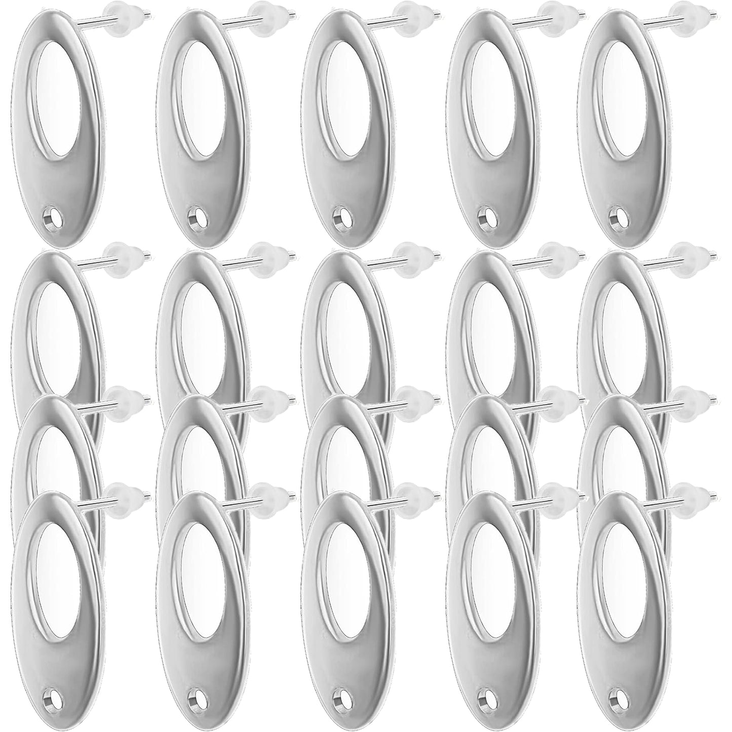 20pcs Oval Earring Posts with Hole Stainless Steel Stud Earrings Ear Pins Components Findings and 20pcs Clear Earring Backs for DIY Jewelry Making Birthday Party Gifts