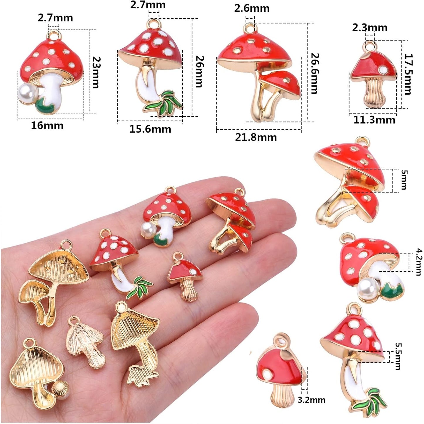 24pcs Enamel Mushroom Pendant Charms Red Cute Mushroom Charms Jewelry Making Accessories for DIY Earrings Necklace Bracelet Birthday Party Favor Gifts, 4 Styles