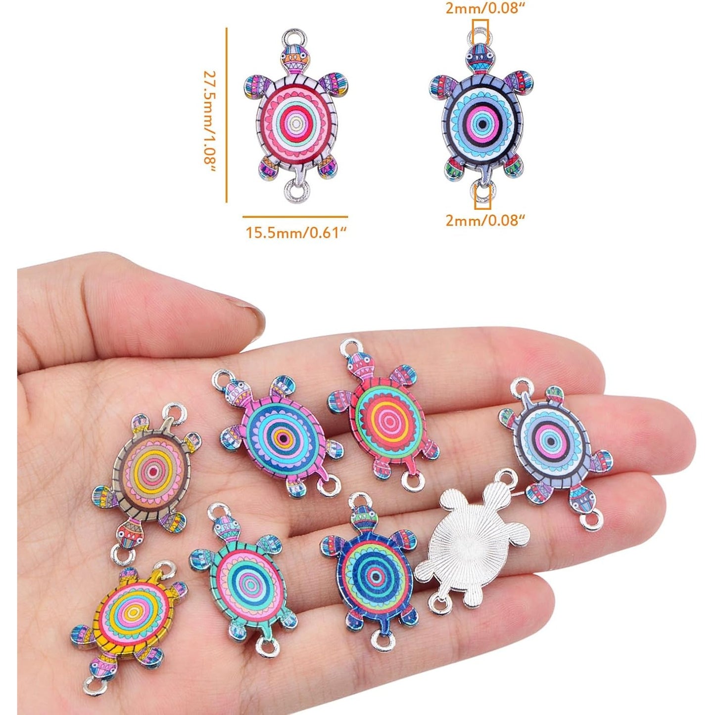36pcs Colorful Ocean Animal Sea Turtle Charm Connectors Alloy Sea Life Tortoise Shape Pendants with Double Holes for DIY Necklace Bracelet Crafts Jewelry Making