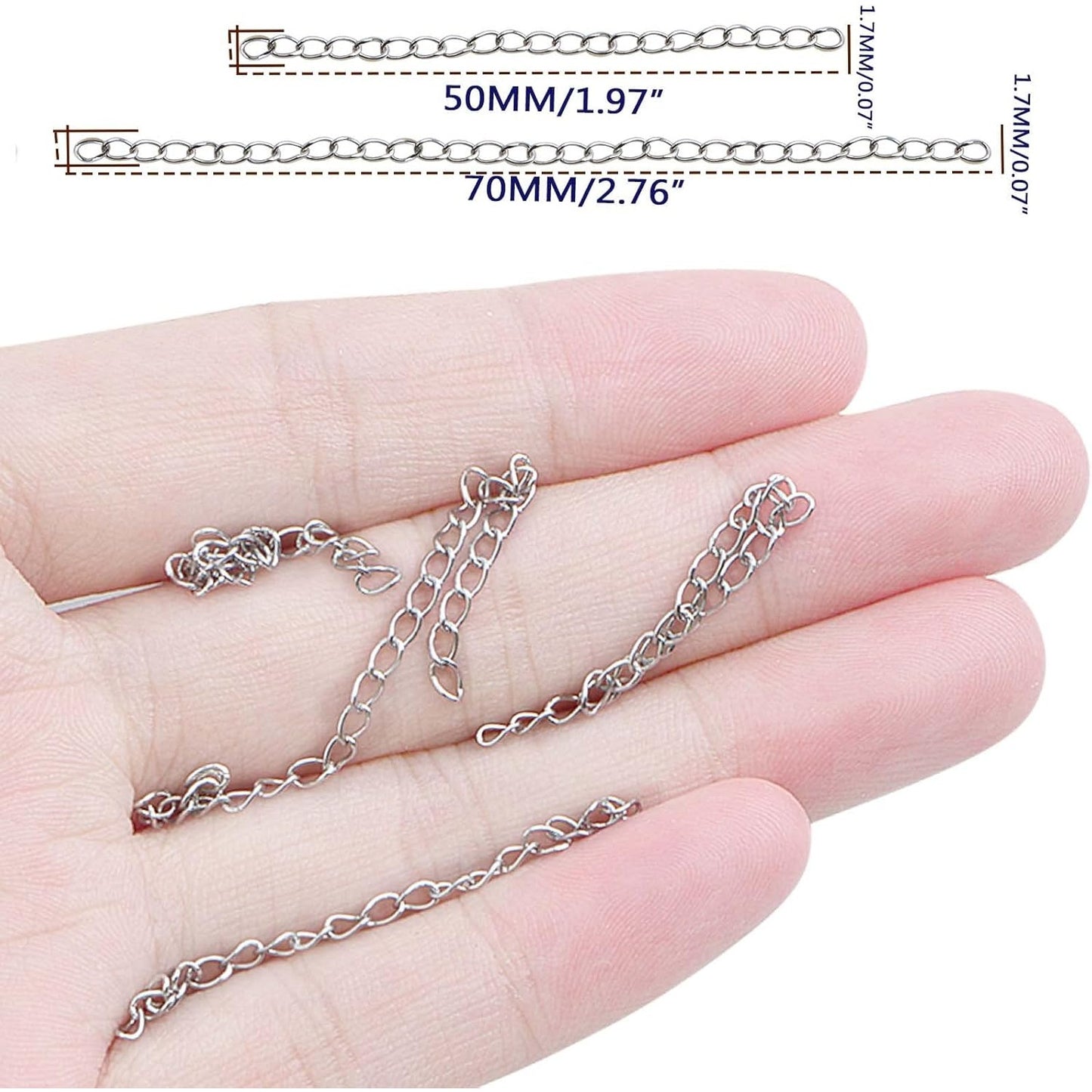 100 Pieces 304 Stainless Steel Necklace Extenders Bracelet Anklet Chain Extensions for DIY Jewelry Making Valentine's Day Birthday Gifts, 5 cm / 7 cm
