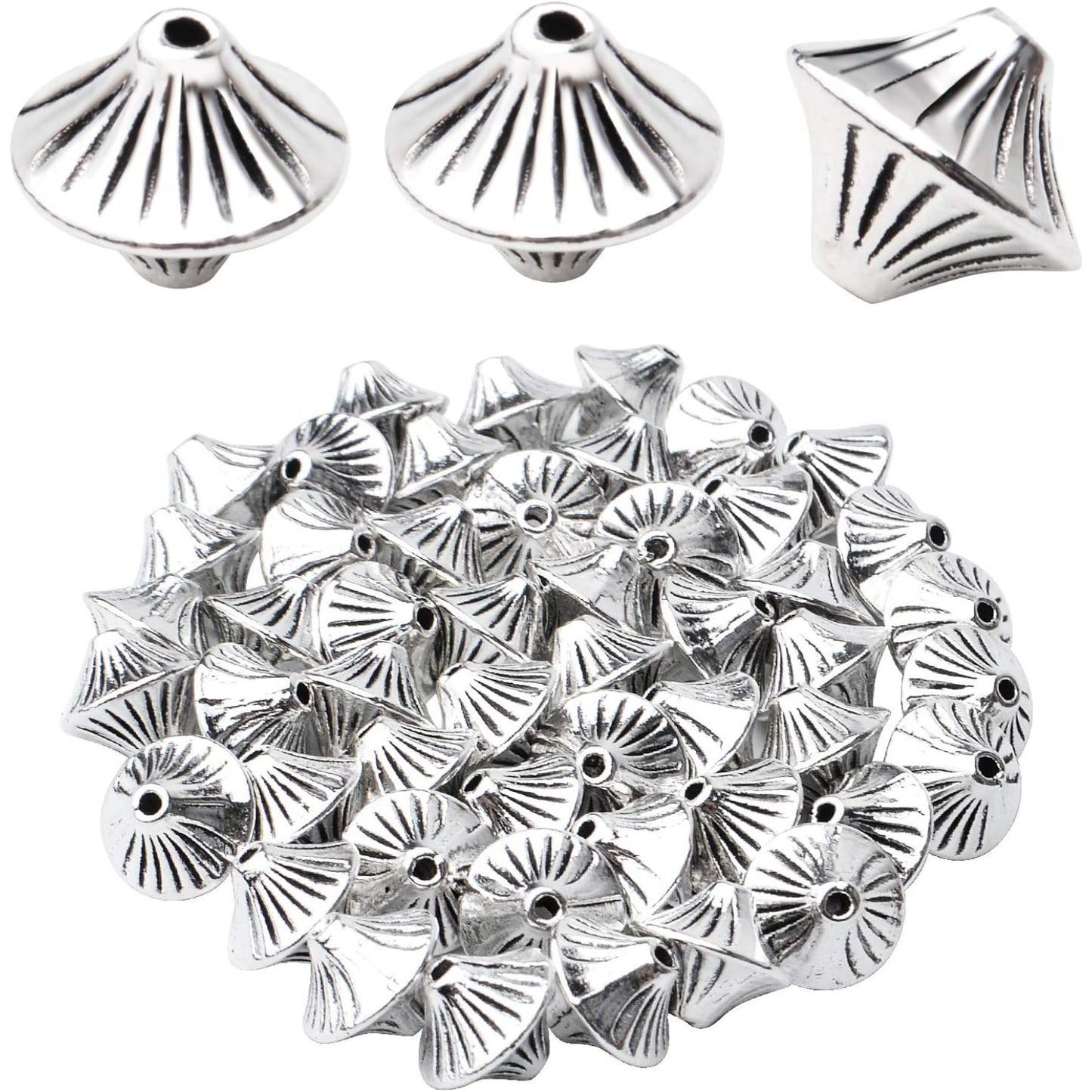 50pcs Antique Silver Bicone Spacer Beads Tibetan Spacers European Beads Jewelry Spacer Charms with A Box for Bracelet Necklace Jewelry Making Findings Accessories