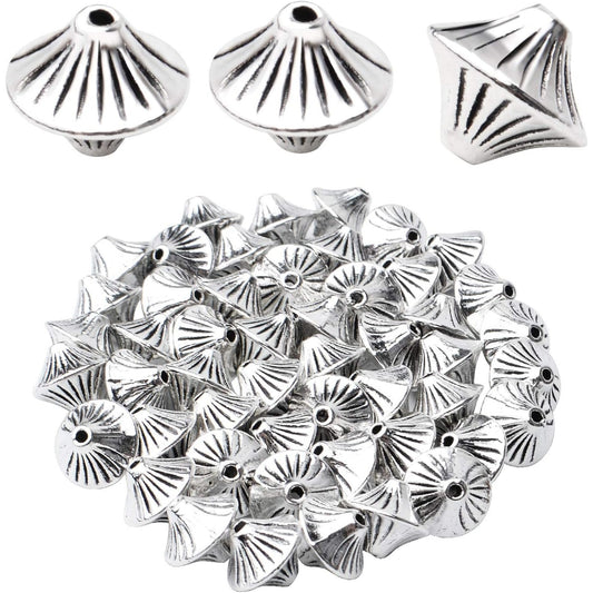 50pcs Antique Silver Bicone Spacer Beads Tibetan Spacers European Beads Jewelry Spacer Charms with A Box for Bracelet Necklace Jewelry Making Findings Accessories