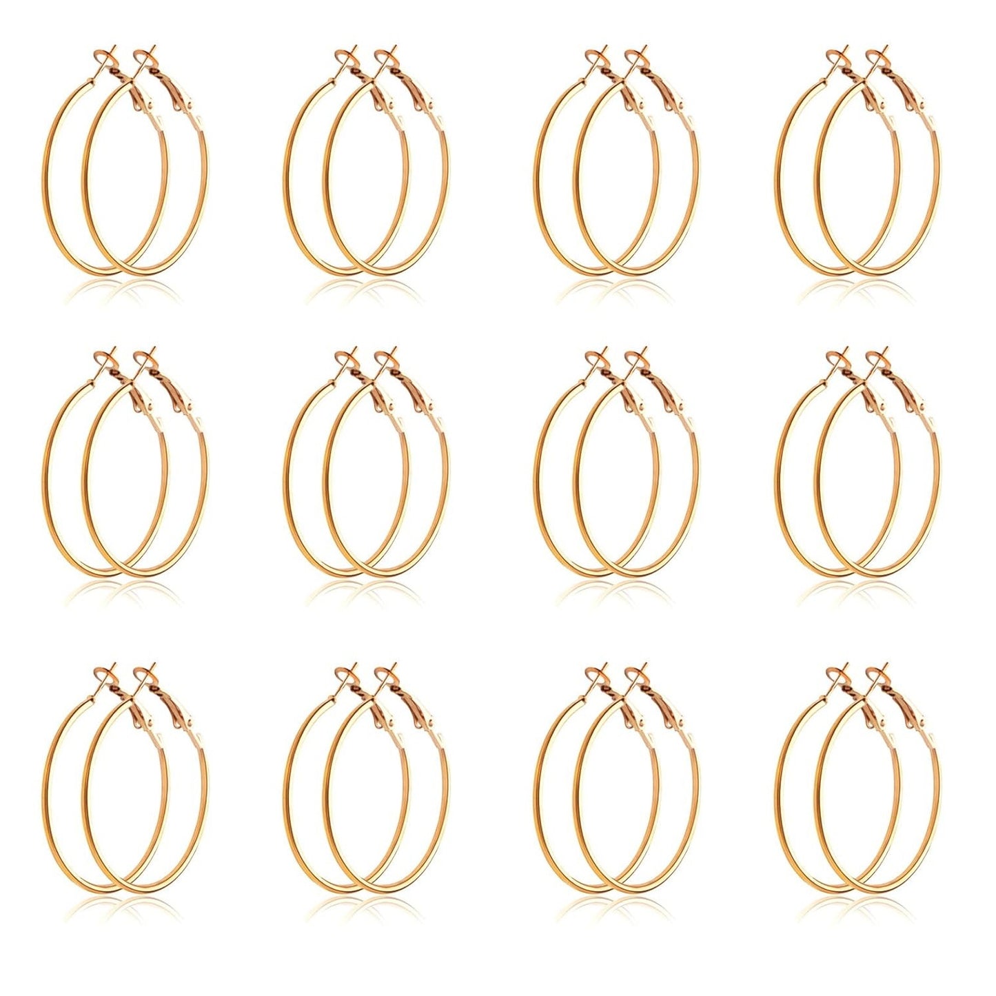 12 Pairs 6 Sizes Earrings Beading Hoop Hypoallergenic Round Circle Open Beading Hoop Earrings for DIY Crafts Jewelry Making Wedding Party Favor Gifts(Golden, Silver)