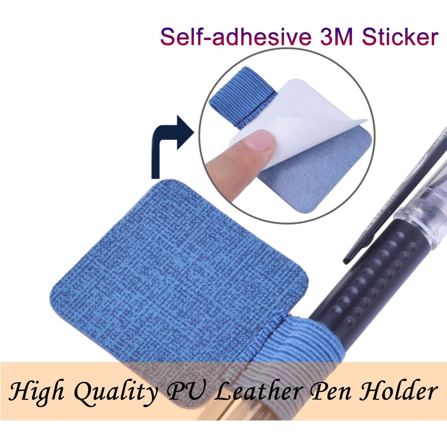8pcs Self-adhesive Leather Pen Holder with Elastic Loop for Notebooks, Journals,Calendars and Planners(8 Colors)