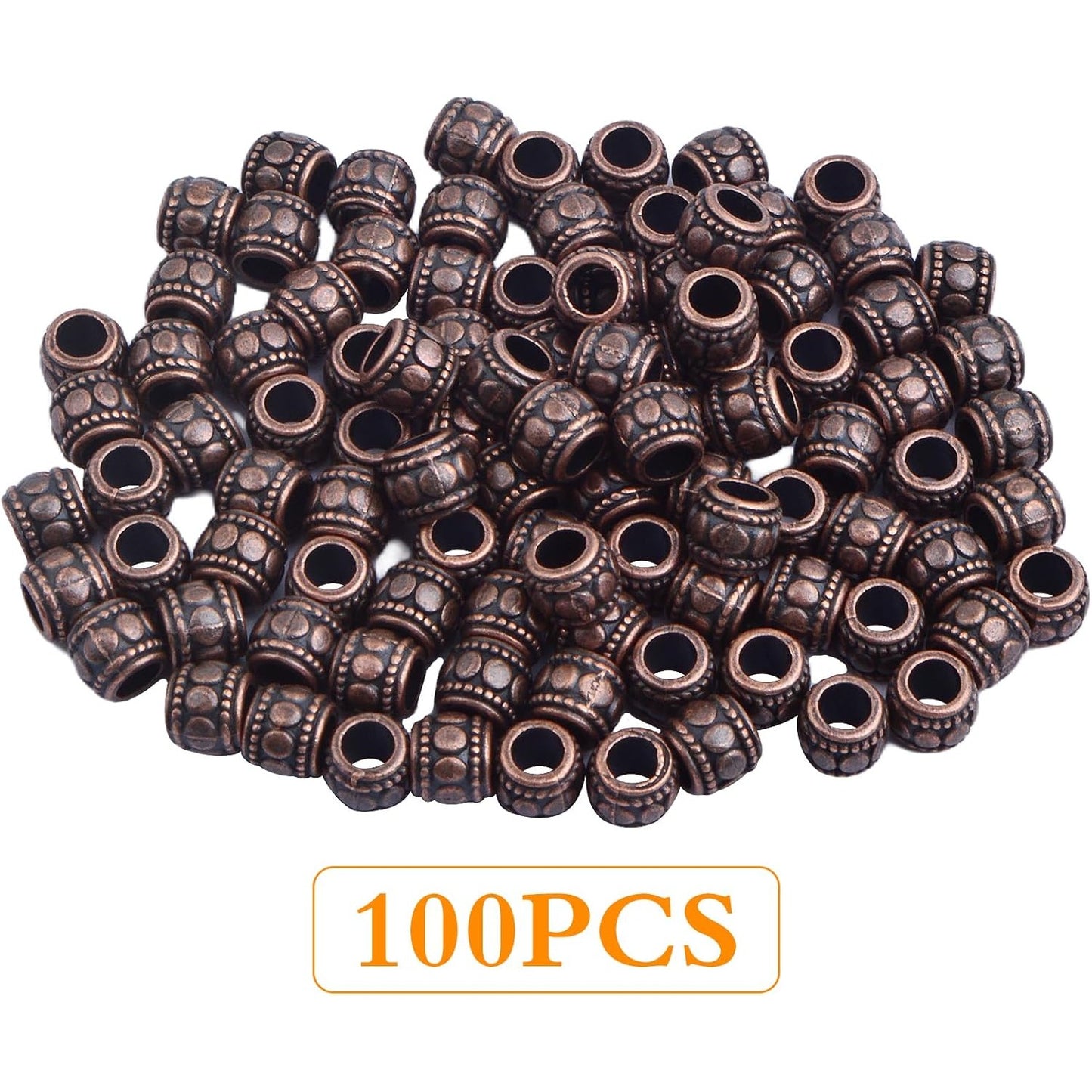 100pcs Round Tube Spacer Beads Alloy Large Hole Column Beads Antique Red Copper Loose Charm Beads Accessories for DIY European Bracelet Necklace Jewelry Making, Hole: 4 mm