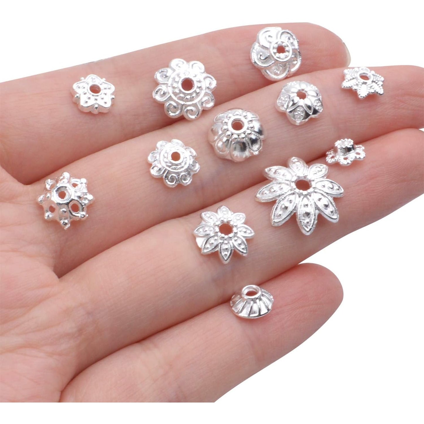 100 Gram(About 180-350pcs) Bead Caps Metal Spacers Jewelry Findings Accessories for Bracelet Necklace Jewelry Making,Silver