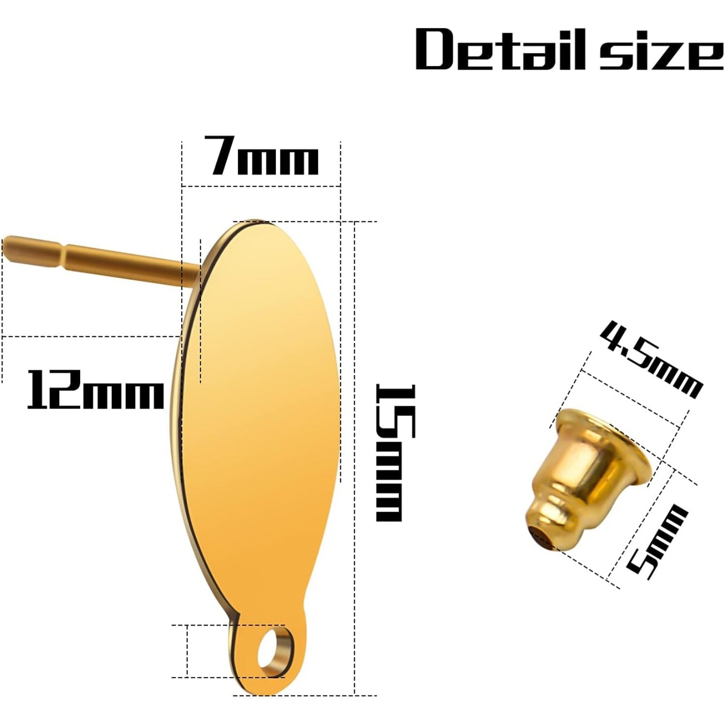 Stud Earring Findings - 20pcs Stainless Steel Oval Studs Blank Post with Loop and 20pcs Butterfly Backs for Making