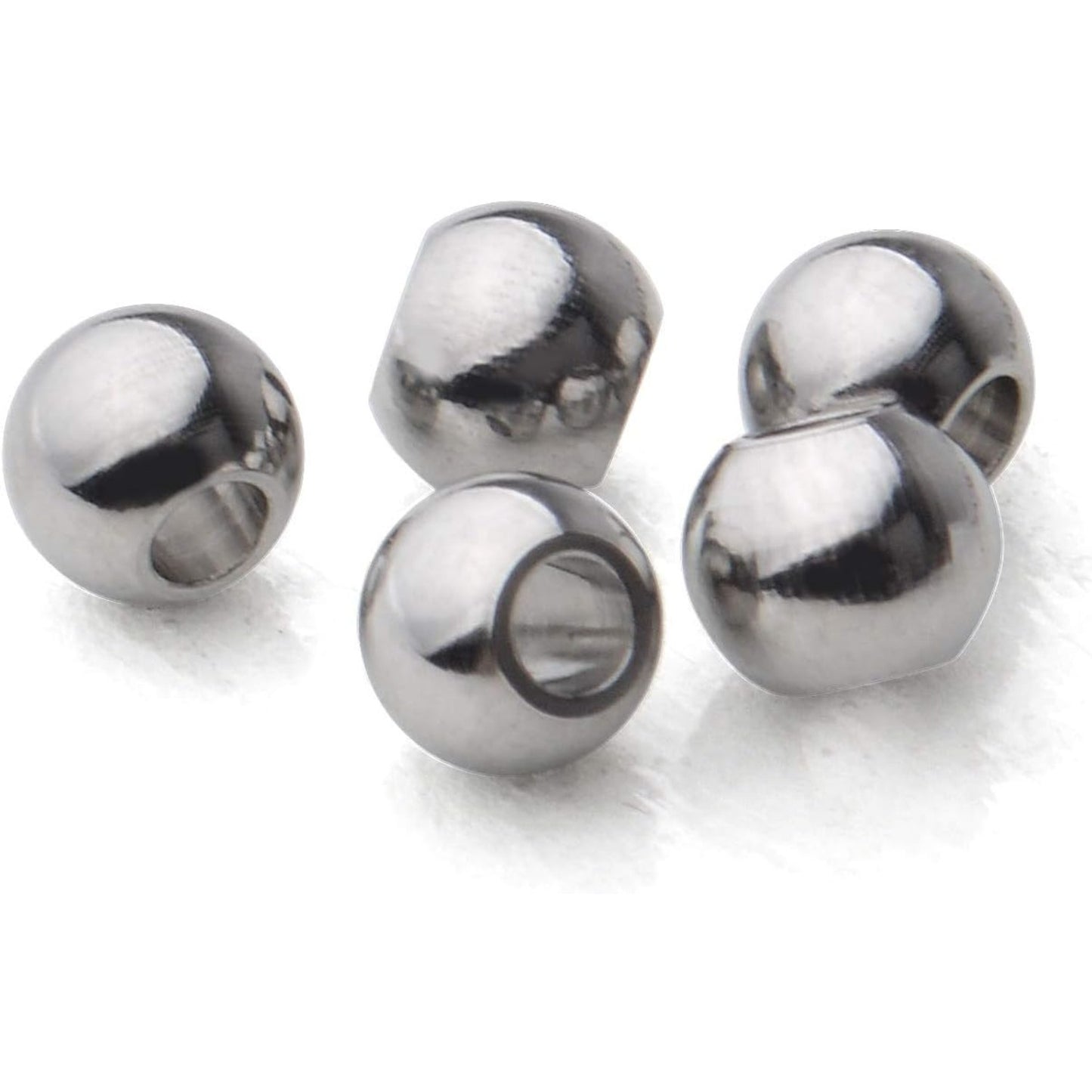 200pcs Loose Spacer Beads, 4mm Stainless Steel Round Seamless Spacer Smooth Beads for Necklace Bracelet DIY Jewelry Making