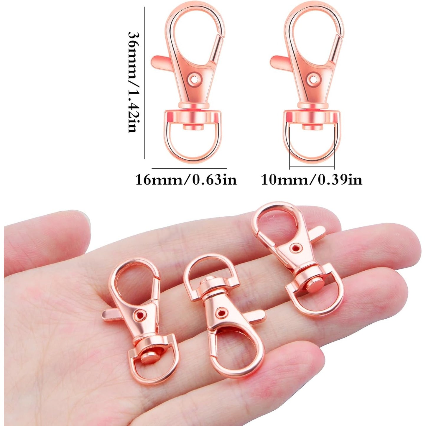 50pcs Swivel Lanyard Snap Hooks Lobster Claw Clasps Trigger Clips Hardware Accessories Jewelry Findings for DIY Keychain Handbag Purse Backpack Sewing Craft Projects, Rose Golden