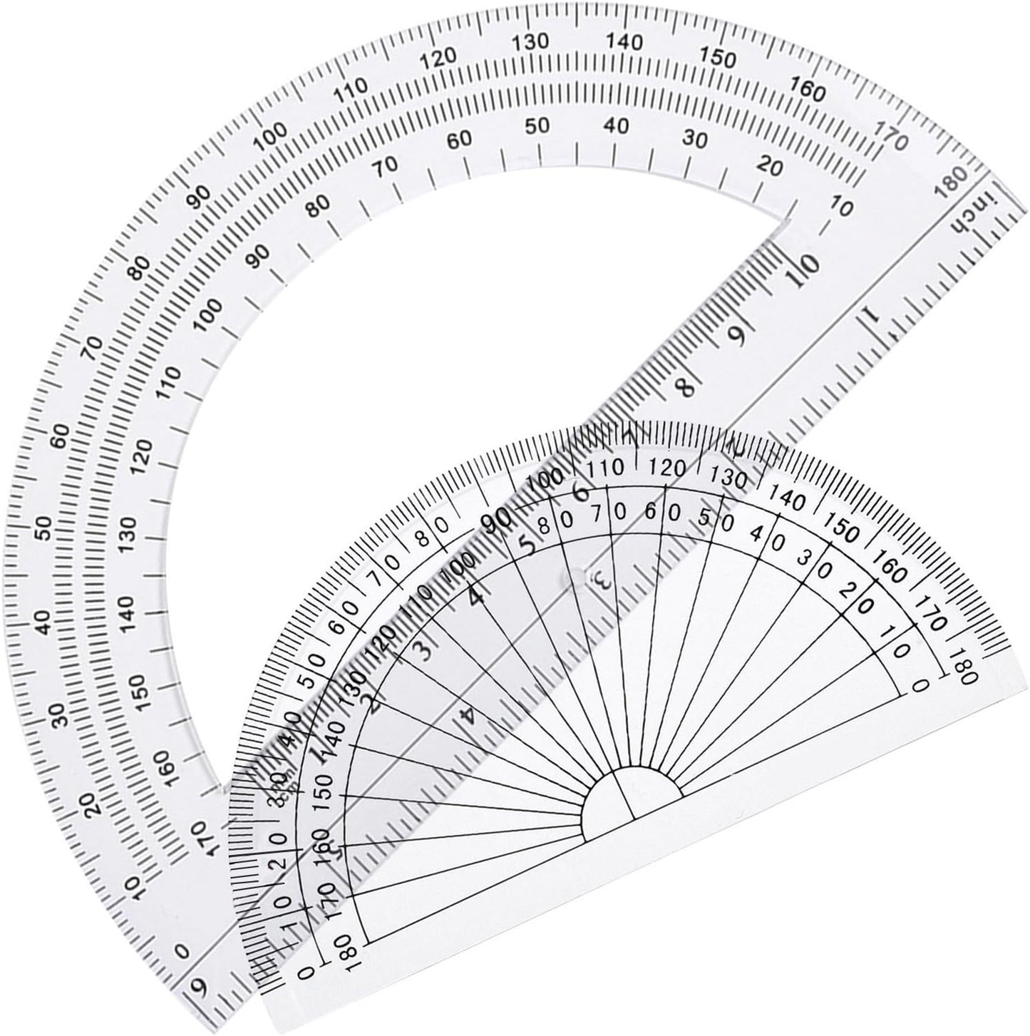 HENDEVL 2 Pcs Plastic Protractor Clear 180 Degrees Transparent Protractor for Geometry, 4 Inch and 6 Inch