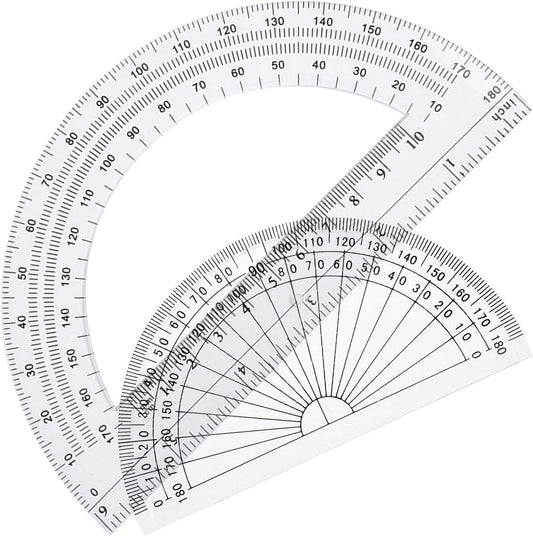 HENDEVL 2 Pcs Plastic Protractor Clear 180 Degrees Transparent Protractor for Geometry, 4 Inch and 6 Inch