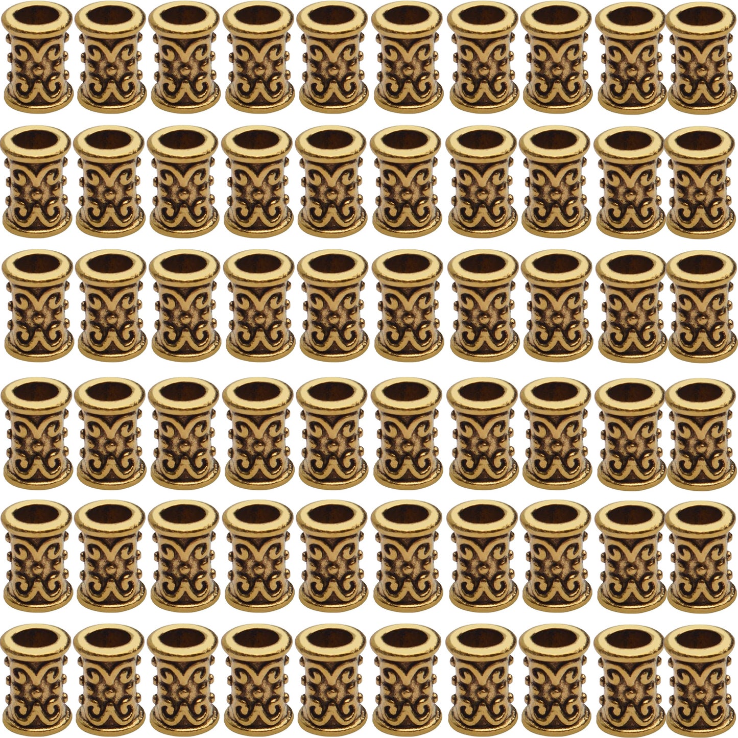 60pcs Alloy Column Spacer Bead Large Hole Tibetan Spacers Hollow Tube Beads Jewelry Spacer Charms for Bracelet DIY Jewelry Crafts Making Supplies