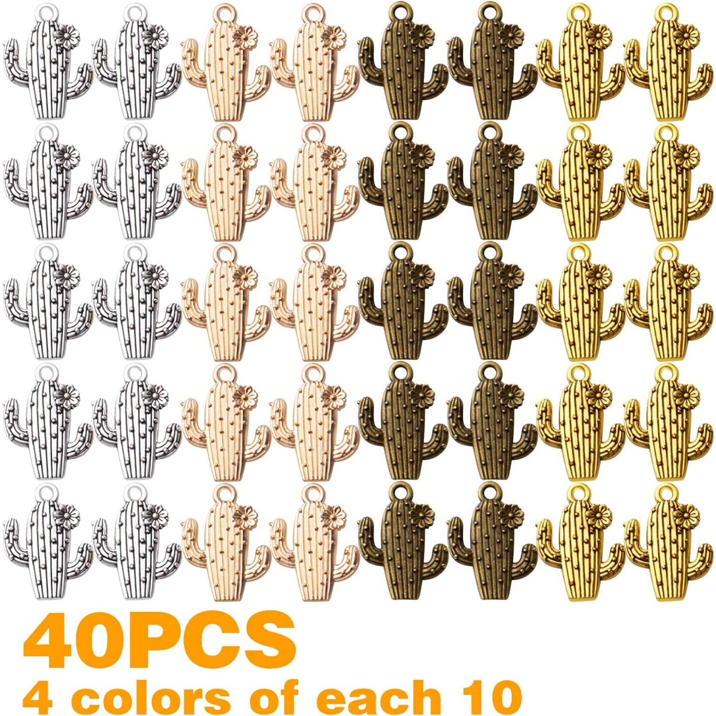 40pcs Cactus Flower Charm Alloy Plant Charms Cactus Charm Pendants Craft Supplies for DIY Earring Necklace Bracelet Jewelry Making Accessory,4 Colors