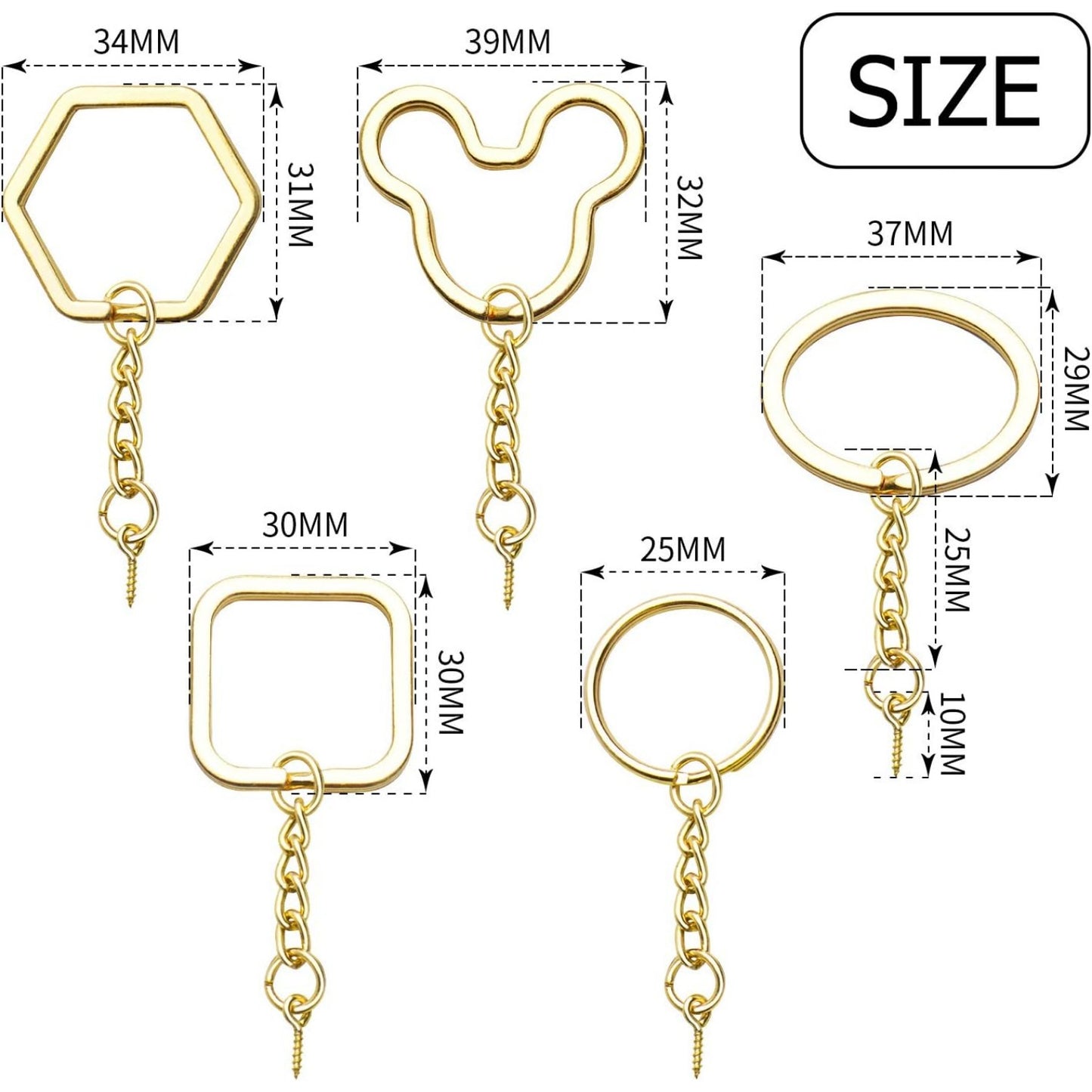 BronaGrand Keyring with Chain,30Pcs Gold Key Ring Bulk Split Keyring Blanks with Link Chain Open Jump Rings and Screw Eye Pins for DIY Art Craft Jewellery Making
